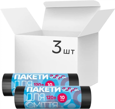 Упаковка пакетів для сміття Добра Господарочка 120 л 3 рулони по 10 шт. Чорних (4820086521727)