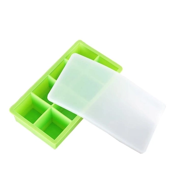 Силиконовая форма для льда большой куб 5 х 5 см с крышкой ICE BAR 8 кубиков зеленая (SRICELIDGRN01)