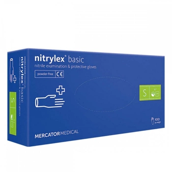 Рукавички нітрилові неопудрені Mercator Medical NITRYLEX BASIC BLUE S 100 шт Синій