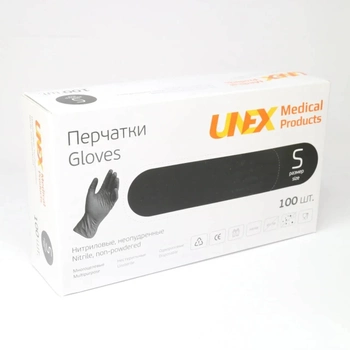 Перчатки Нитриловые Неопудренные UNEX Черные S (100 шт)