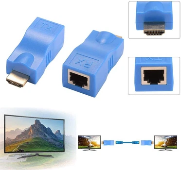 Удлинитель (адаптер) HDMI сигнала по витой паре (RJ45) до 30 м Blue (95511)