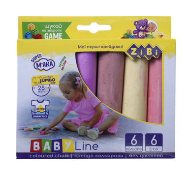 Мел цветной JUMBO, 6 шт, BABY Line