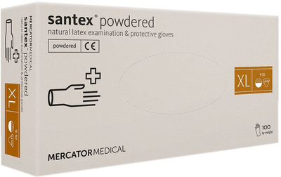 Рукавички Mercator Medical SANTEX розмір "ХL" латексні опудренниє текстуровані (100шт-50пар)