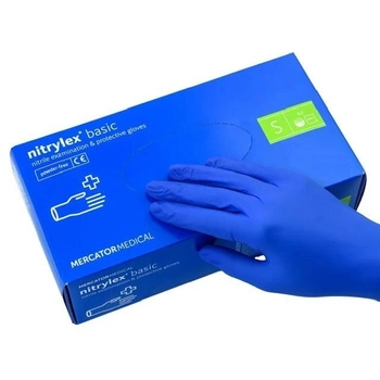 Одноразовые нитриловые перчатки Mercator Medical Nitrylex Basic S синие 100 шт