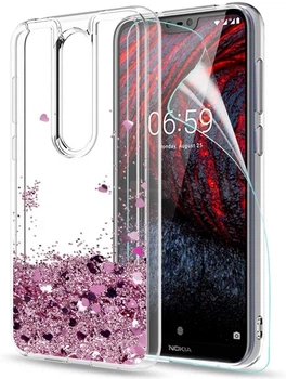 Чехол накладка + защитная пленка LeYi Case Glitter Liquid Quicksand Flow Luxury для Nokia 6.1 Plus / Nokia X6 Rose Gold