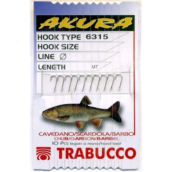 Повідець Trabucco Akura CAV/BARB гачок №16, волосінь 0,1мм 1м, 10шт