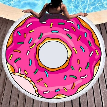 Пляжний круглий рушник d=150 см з мікрофібри, килимок-покривало Beach Holiday підстилка, "Пончик" рожевий для пляжу, відпочинку, пікніка.