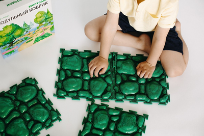 Килимок 6 елементів масажний Мох зелений звуковий, 1 елемент-25*25 см , Ортопедичний масажний килимок, Пазли дитячий, розвиваючий модульний килимок