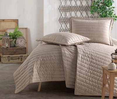 Покрывало стеганное хлопковое с наволочкой Aran Clasy 180x240 Pedra V5 Бежевый