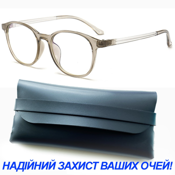 Окуляри для комп'ютера захисні NewGlass Cloudfield окуляри універсальні комп'ютерні круглі сірі з прозорими дужками