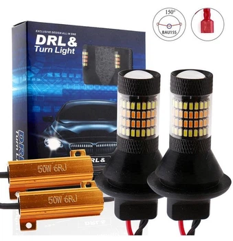 Дневные ходовые огни с функцией поворота Bau15S 96smd 4014 Белый Жёлтый Autoexpect (91196)