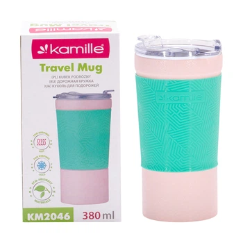 Термокружка Kamille 380ml. из нержавеющей стали с TPR вставкой KM-2046