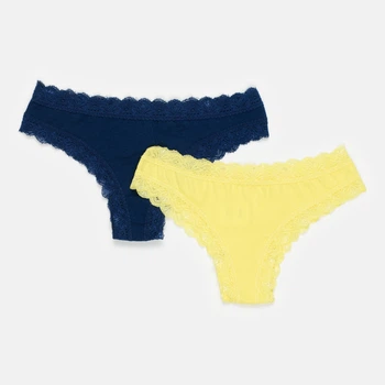 Набір жіночих трусиків танга Fashion Lady Tan Tanga F 13890384-2 M 2 шт Синій/Жовтий (3349610012827)
