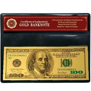 Позолоченная банкнота 100 USD Anex Gold Rush с сертификатом