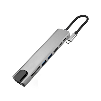 Переходник Type-C на HDMI USB 3.0 SD TF Card Reader LAN, адаптер для MacBook Apple Type-С USB-хаб 4K (TypeC-HUB-8in1)
