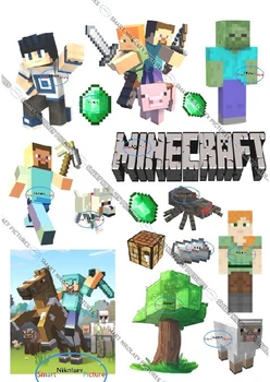 Сахарна їстівна картинка Minecraft вис. 8 см, вис. 4*12 см, вис. 9,5*8 см на торт (SNP - 00161)