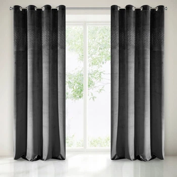 Велюровая портьера EuroFirany Velvet с искусственными цирконами 140 х 250 см (Grey)