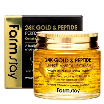 Ампульный крем для лица FarmStay 24K Gold & Peptide Perfect Ampoule Cream с золотом и пептидами 80 мл (8809469776189)