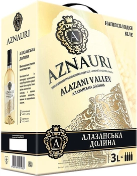 Вино Aznauri Алазанская долина белое полусладкое 3 л 9-13 % (4820189291985)