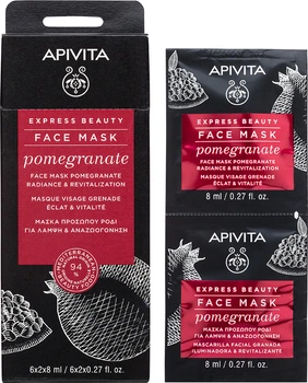 Маска для обличчя Apivita Express Beauty омолоджуюча з гранатом Сяйво й оздоровлення 2 шт. х 8 мл (5201279078775)