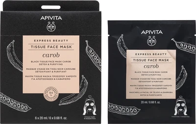 Тканинна маска для обличчя Apivita Express Beauty Детоксикаційна та Очищувальна Чорна 20 мл (5201279078867)