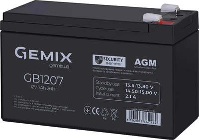 Аккумуляторная батарея Gemix Security Series AGM 12V-7Ah GB1207 Black (GB1207B/ 12V 7Ah)