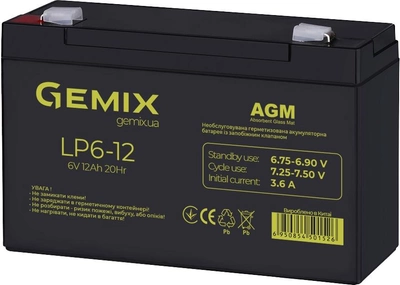 Аккумуляторная батарея Gemix 6V 12Ah AGM (LP6-12)