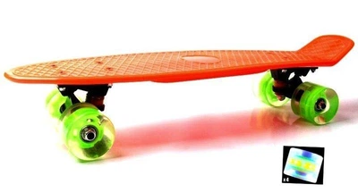 Скейтборд Пенни борд Penny Board 22" ORANGE Оранжевый Светящиеся колеса зеленые