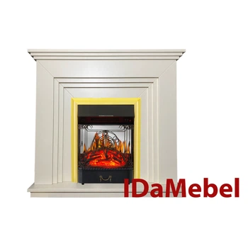 Каминокомплект IDaMebel Gloria Белый (1055x970x300) с камином Royal Flame Majestic Brass с обогревом, звуком, дровами и декоративной решеткой