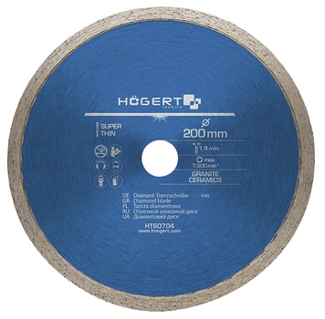 Алмазный отрезной диск непрерывный Hoegert 200 х 1.8 х 25.4 мм HT6D704