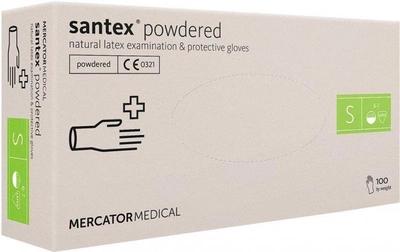 Перчатки латексные опудренные MERCATOR MEDICAL Santex Powdered белые размер S (100 шт)
