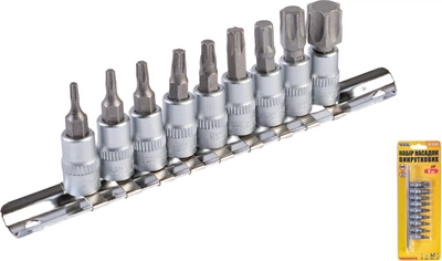 Набор насадок отверточных Mastertool CRV 1/4", TORX (Т10/15/ 20/ 27/ 30/ 40/ 45/ 50/ 60) 9 шт (78-1400)