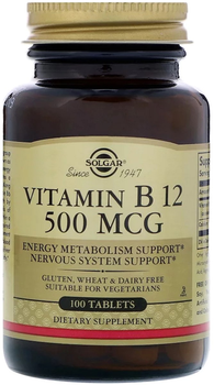 Витамин Solgar B12, Vitamin B12, 500 мкг, 100 таблеток (33984032200)