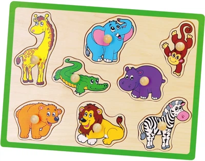 Вкладыши Монтессори Viga Toys Дикие животные, деревянный пазл для малышей (50019)