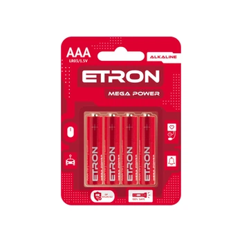 Батарейки алкалиновые ETRON Mega Power AAA (LR03) 4 шт в упаковке