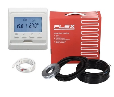 Двухжильный нагревательный кабель Flex 6,0м²-7,2м²/1050Вт (60м) в комплекте с программируемым терморегулятором Е 51