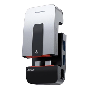 HUB адаптер USB Baseus Armor Age Type-C Bracket Multifunctional HUB Adapter Space 3USB*3.0, Type-C, 4KHDMI, AUX, RG45 переходник хаб (CAHUB-AJ0G)
