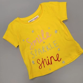 Футболка для девочек с коротким рукавом Minoti 13116 Smile Sparkle Shine 80р. Желтый
