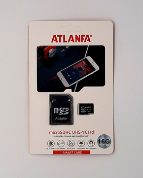 Карта пам'яті micro sd Atlanfa 16 Гб з адаптером 10 class Чорна мікро сд