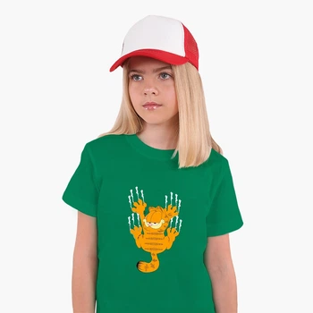 Детская футболка Гарфилд (Garfield) (25186-1944) 122-128 см Хлопок Зеленый