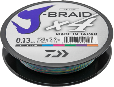 Шнур Daiwa J-Braid X4E 0.13 мм 150 м Multi Color (12745-013)