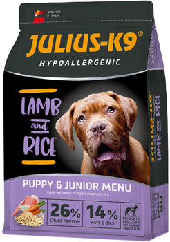 Сухой гипоаллергенный корм для щенков высшего качества Julius-K9 LAMB and RICE Puppy & Junior Menu С ягненком и рисом 3 кг (5998274312743)