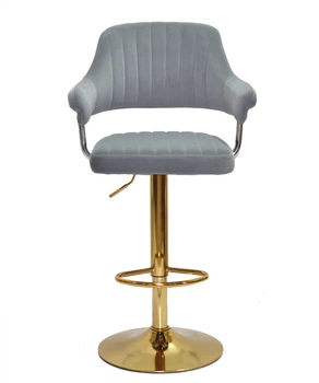 Крісло високе для перукарні, візажиста, персоналу, клієнта 4YOU Джеф Бар GD - BASE (золото/срібло) бархат сірий