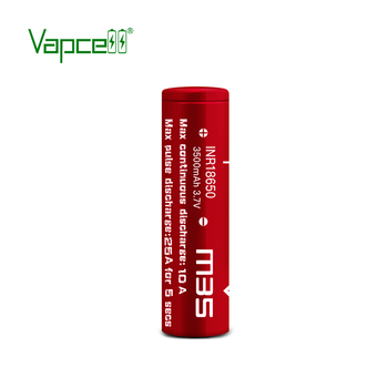 Аккумулятор 18650 литий-ионный (Li-Ion) Vapcell INR18650 M35 защищенный (Protected), 3500mAh, 10A, 4.2/3.6/2.5V, красный