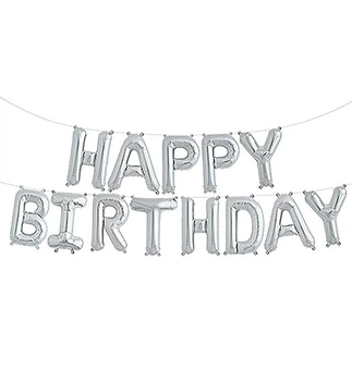 Повітряні кулі "Happy Birthday" висота - 40 см, набір - 13 шт., колір - срібло