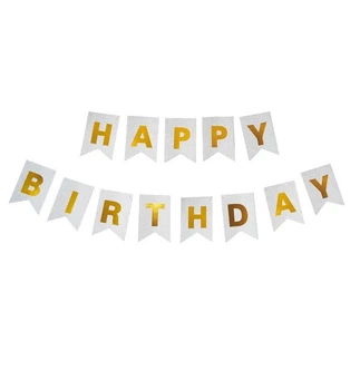 Паперова гірлянди з прапорців "Happy Birthday", довжина - 300 див., колір - срібло (з блискітками)