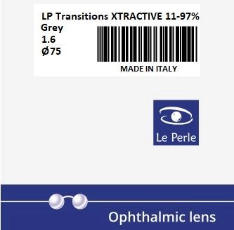 Линза для очков фотохромная Le Perle 1.6 Transitions XTRACTIVE (11-97%) SH Grey Ø75 S-3.00 C-0.00
