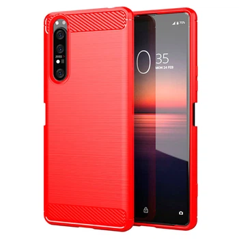 Чохол Lenuo Carbon Fiber для Sony Xperia 1 II Red