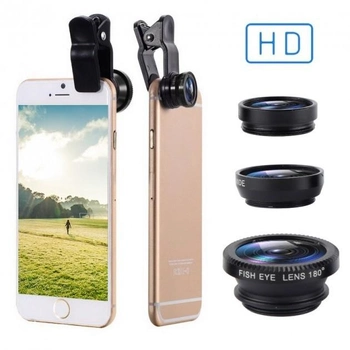 Линзы объективы для телефона (широкоугольный, макро, рыбий глаз) на прищепке Universal Clip Lens