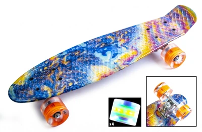 Скейтборд Пенни борд Penny Board 22" ACID Разноцветный Светящиеся колеса